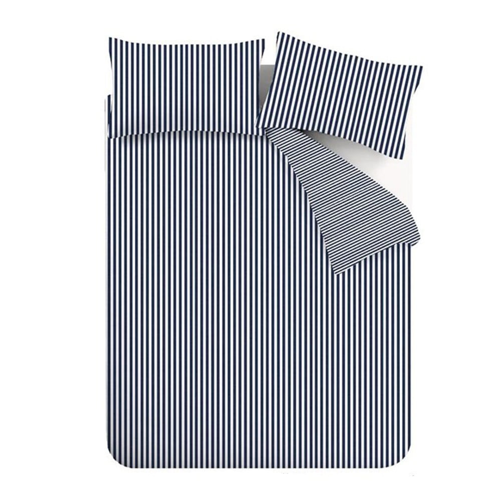 Sötétkék kétszemélyes-hosszabbított flanel ágyneműhuzat 230x220 cm Stripe – Catherine Lansfield