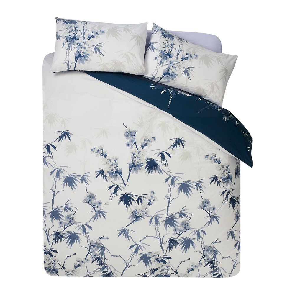 Sötétkék-krémszínű egyszemélyes ágyneműhuzat 135x200 cm Kyoto Floral – Catherine Lansfield