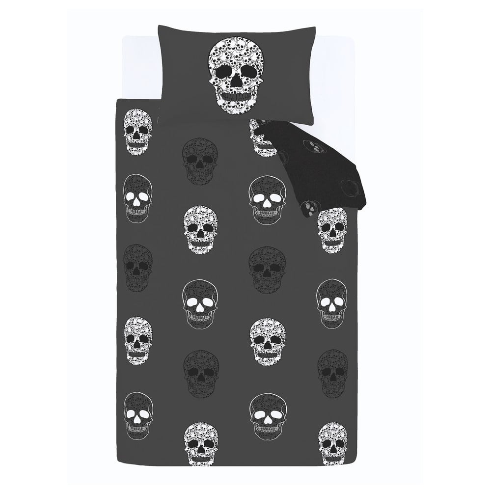 Sötétszürke egyszemélyes gyerek ágyneműhuzat 135x200 cm Skulls – Catherine Lansfield