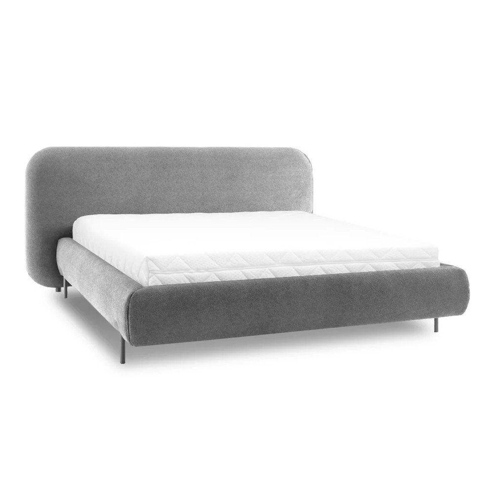 Szürke kárpitozott ágyneműtartós franciaágy ágyráccsal 140x200 cm Pointt – ELTAP