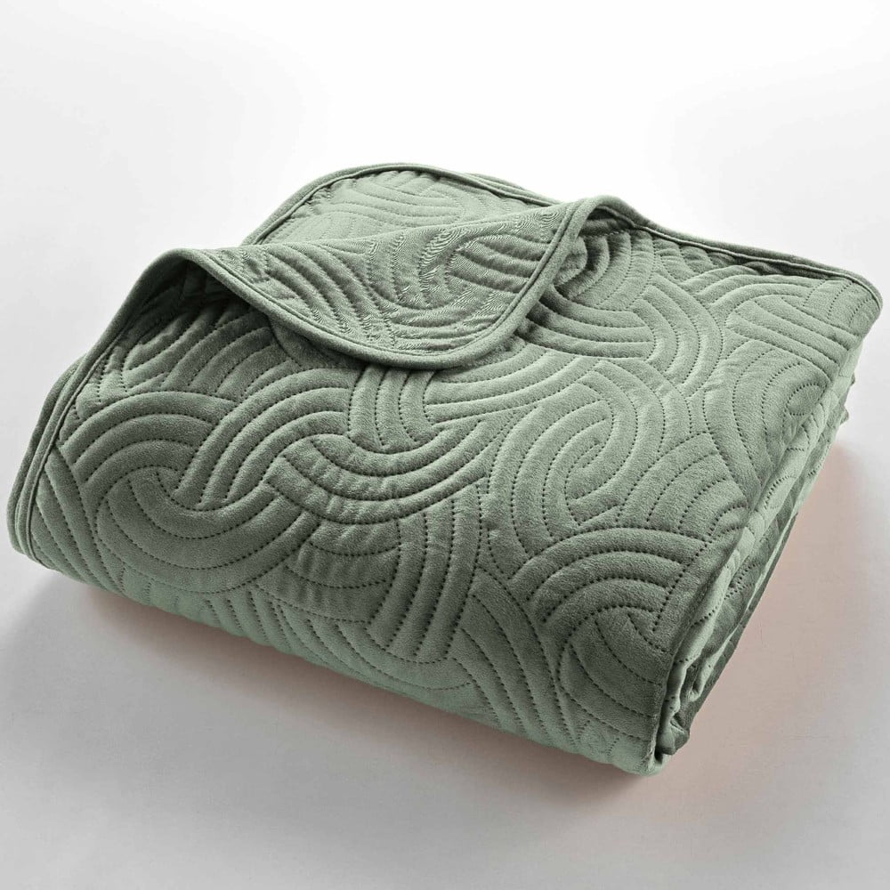 Zöld bársony ágytakaró és párnahuzat szett 220x240 cm Solange – douceur d'intérieur