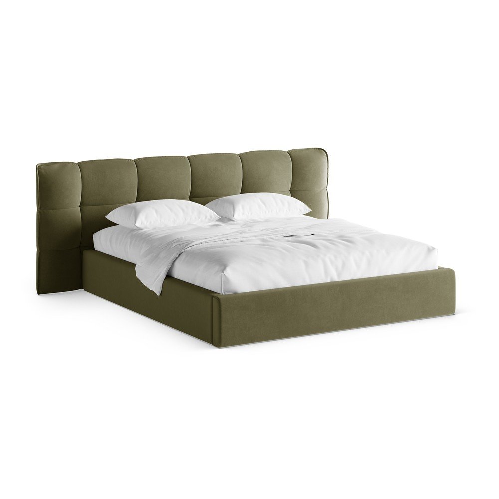 Zöld kárpitozott ágyneműtartós franciaágy ágyráccsal 160x200 cm Eric – Micadoni