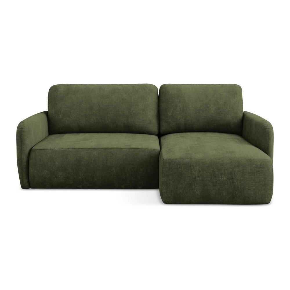 Zöld zsenília kinyitható-tárolóhelyes sarokkanapé (jobb oldali-heverő résszel) Lilo – Makamii