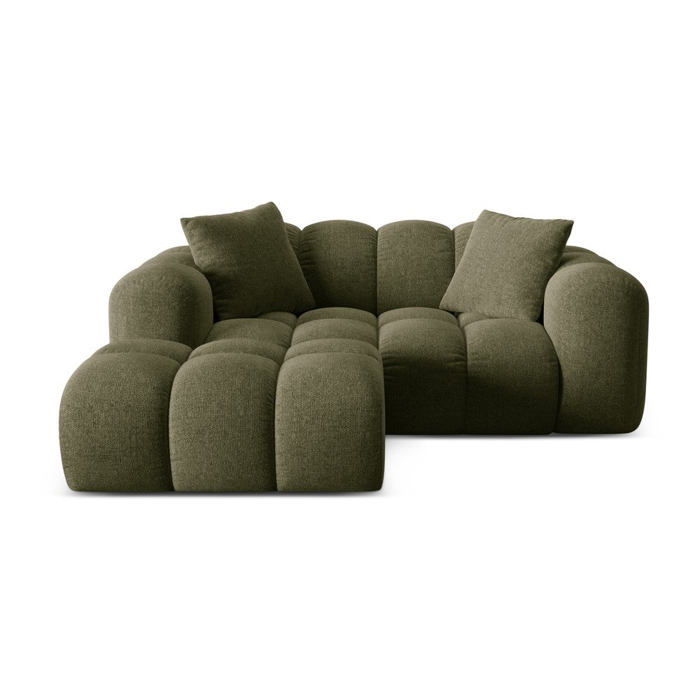 Zöld zsenília sarokkanapé (bal oldali-heverő résszel) Treno – Cosmopolitan Design